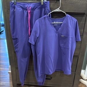 Vibrant Purple Scrub Set with Pink Accents
